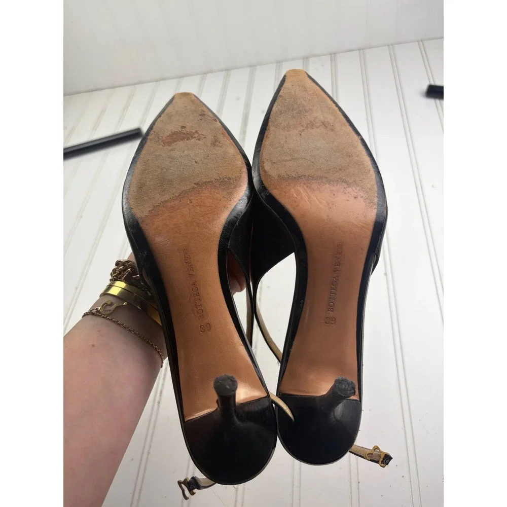 Bottega Veneta Black Leather Pointed Toe Slingback Heels Women's Size 39 US 9